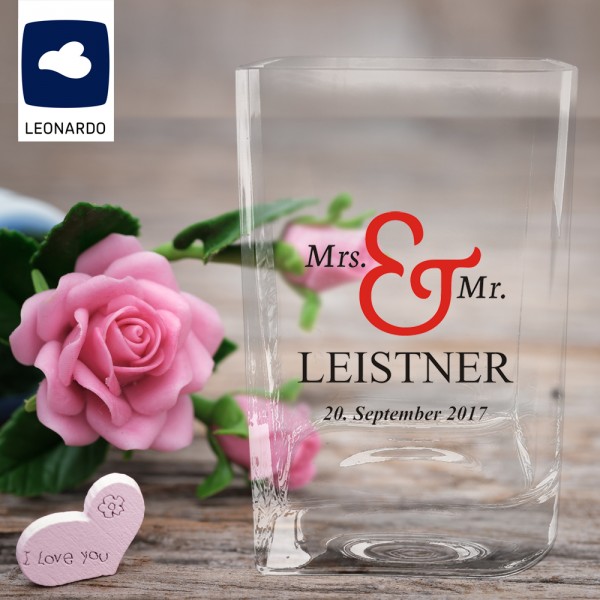 Leonardo Vase mit individuellem Wunschnamen und Datum bedruckt