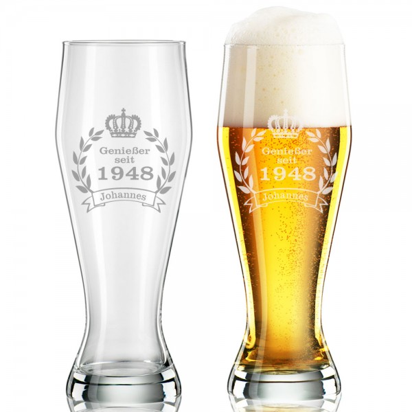 Weizenbierglas graviert mit Wunschnamen und Geburtsjahr
