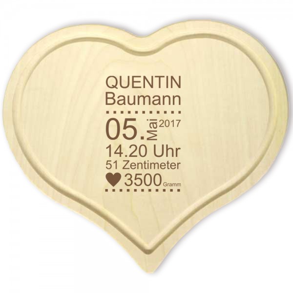 Herz Brettchen zur Geburt aus Holz mit Gravur