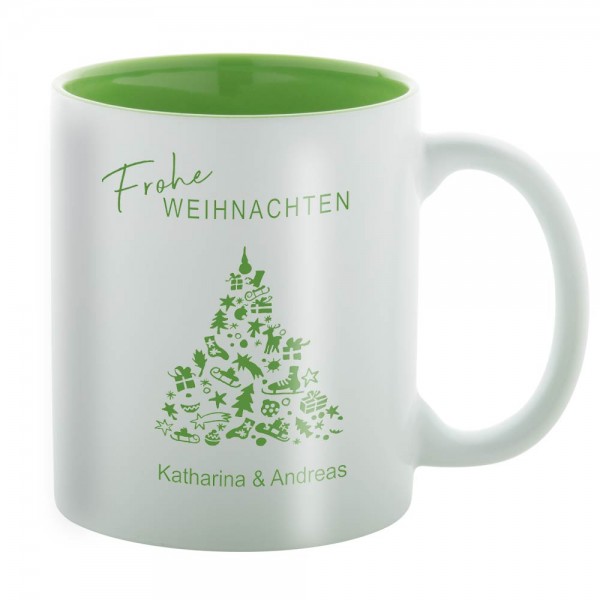 Gravierte Keramik-Tasse mit Weihnachtsmotiv und Namen