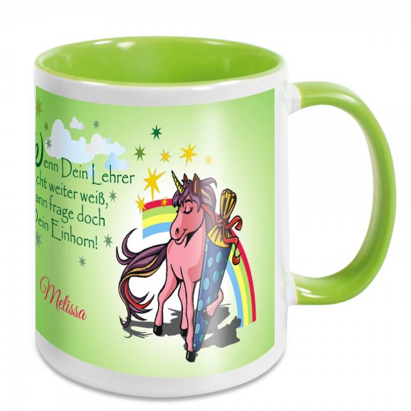 Einhorn Tasse zum Schulanfang mit eigenem Namen