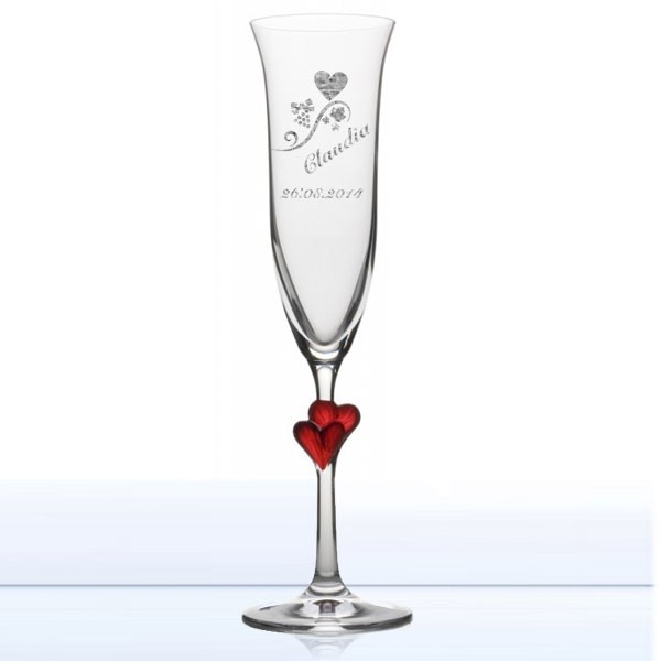 Sektglas mit Namen - Herzranke