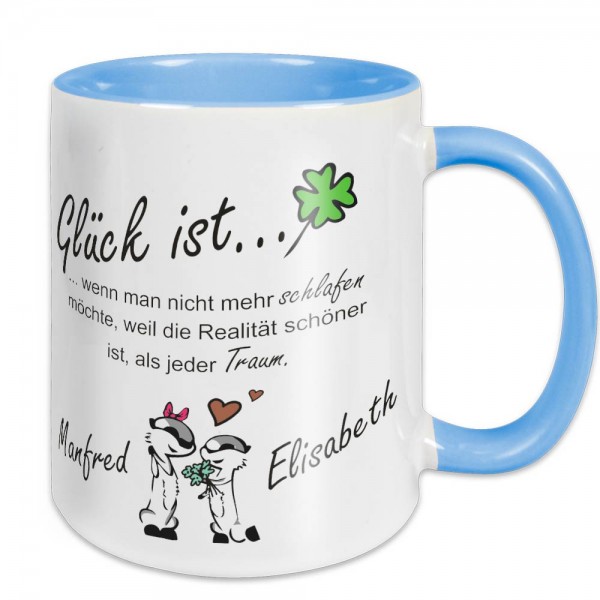 Tasse "Glück ist" mit 2 Namen bedruckt