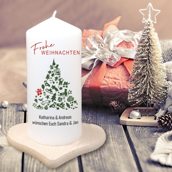 Kerze mit Motiv Frohe Weihnachten personalisiert bedruckt