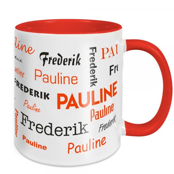Persönliche Tasse bedruckt mit 2 Namen - rot