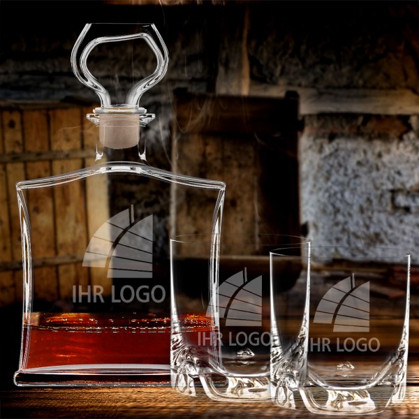 Whiskykaraffe mit Logo graviert im Set Whiskybecher 3-tlg.
