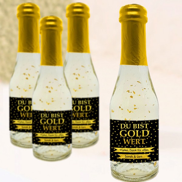 Sekt Piccolo "Du bist Gold wert" bedruckt im 6er SparSet