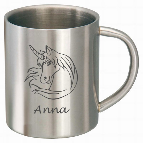 individuelle Edelstahl-Tasse Einhorn
