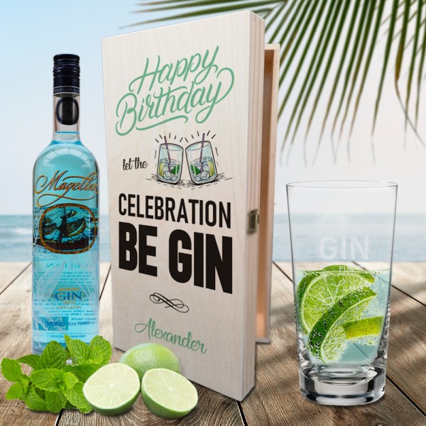 Personalisiertes GIN Geschenkset "Happy Birthday" mit Namen und Text