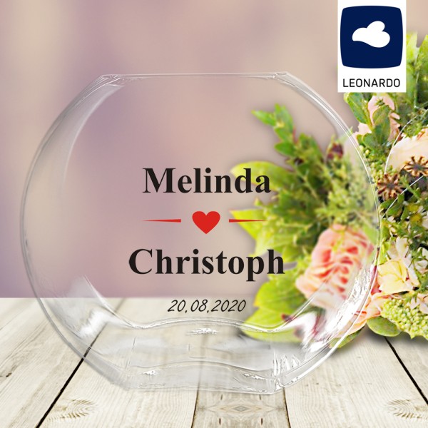 Wunderschön bedruckte Blumenvase mit Namen und Datum