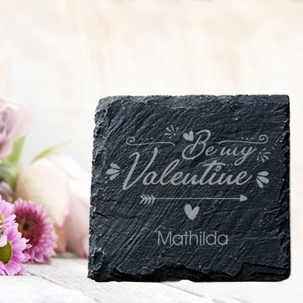 Gravierter Untersetzer aus Schiefer zum Valentinstag