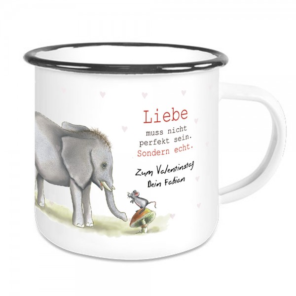 Emaille Tasse mit Liebesbotschaft und Namen bedruckt