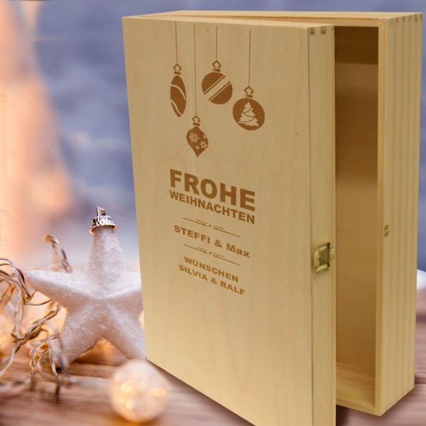Gravierte Wein Geschenkverpackung Holz Weihnachten 3er