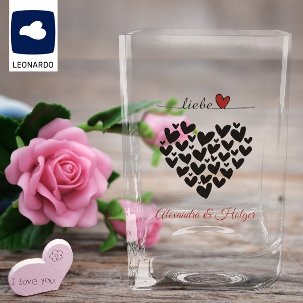 Vase für Paare mit Herzen und Namen individuell bedruckt