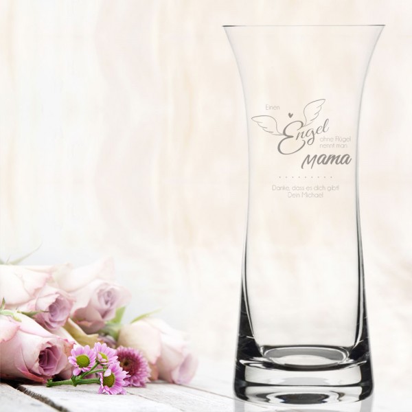 Konische Vase mit Engel ohne Flügel Gravur