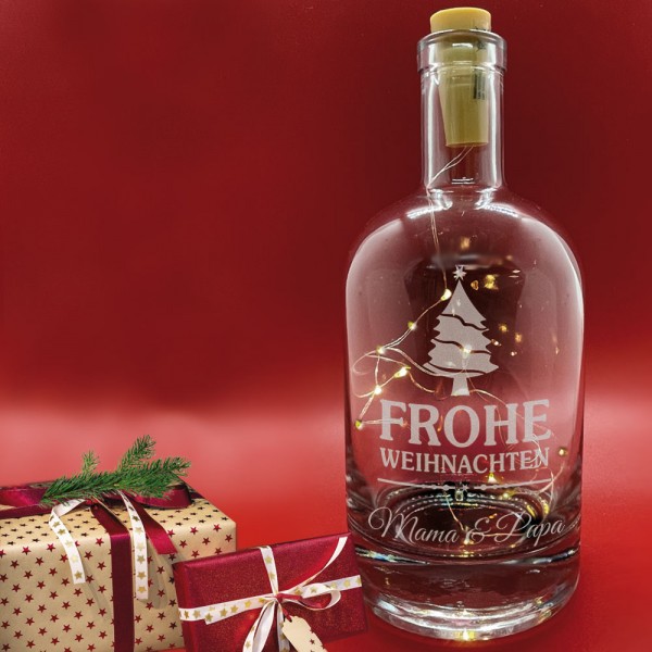 LED Flasche mit individueller Gravur zu Weihnachten