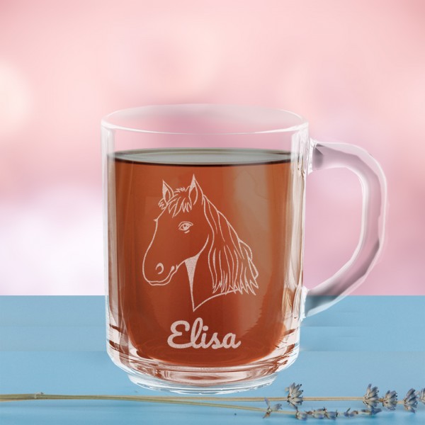 Glastasse Pferd mit Namen personalisiert