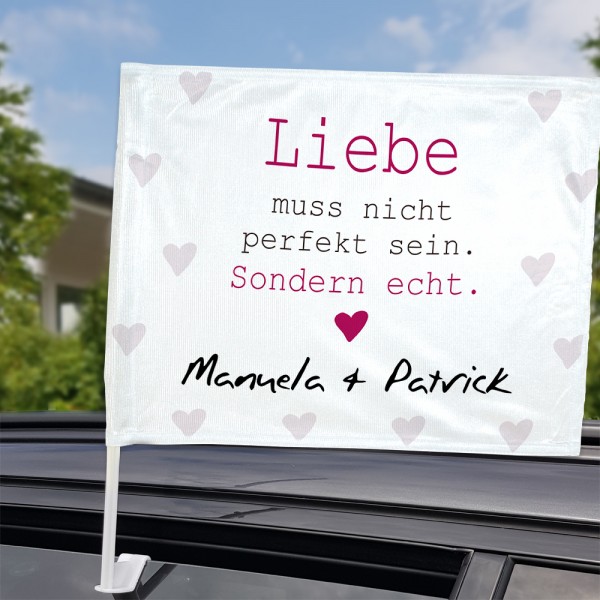 Bedruckte Autofahne zur Hochzeit mit Namen selbst gestalten