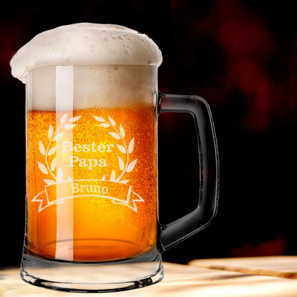 Bierkrug / Bierseidel 0,5l für den besten Papa mit Namen gravieren