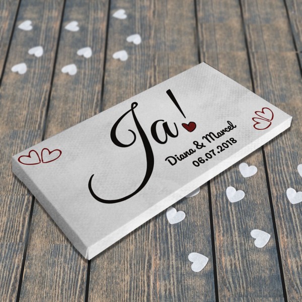 Bedruckte Schokoladenbanderole mit Vollmilchschokolade zur Hochzeit