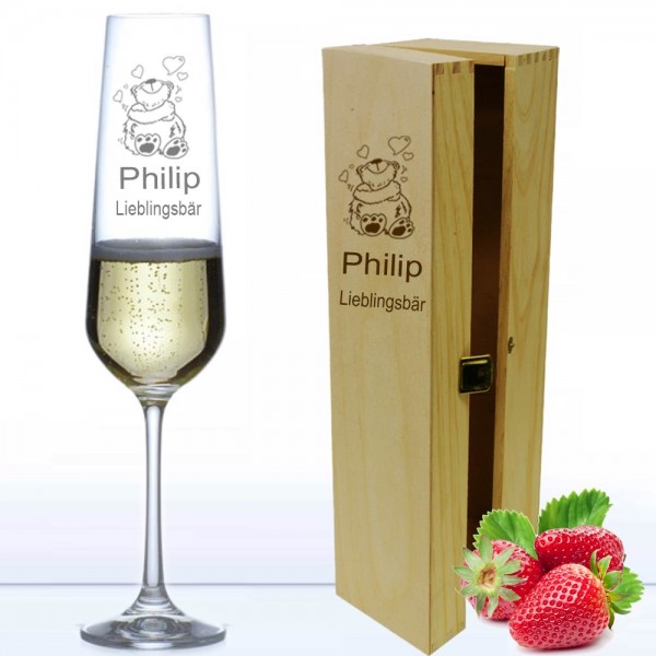 Sektglas Liebhabbär in Holzkiste
