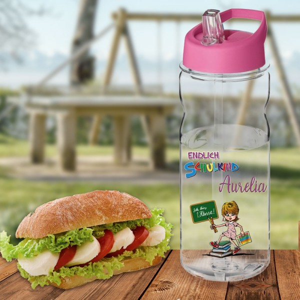 Trinkflasche zur Einschulung 0,65 l bedruckt mit deinem Namen