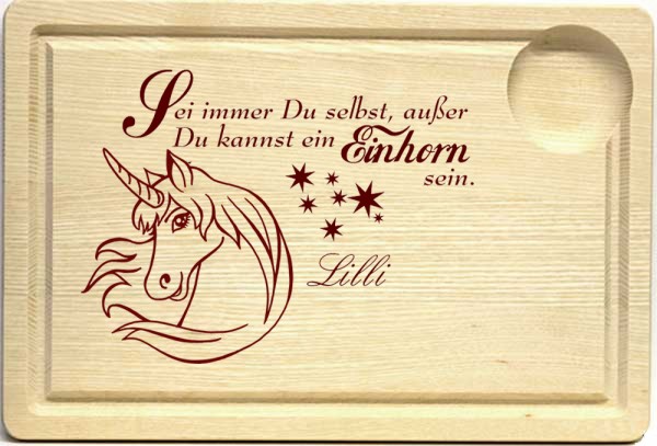 Frühstücksbrett für Kinder Einhorn mit Gravur