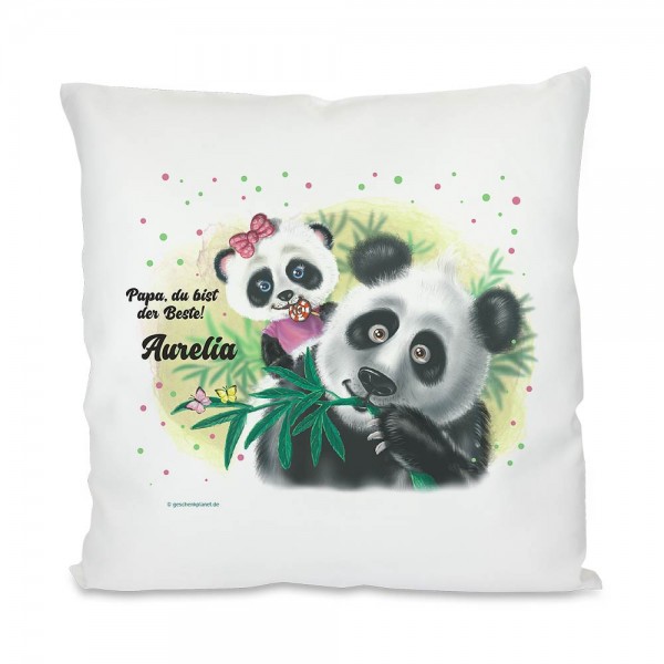 Panda Kissen für Papa und Tochter mit Namen und Text bedruckt