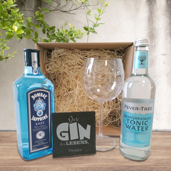 Geschenkbox GIN Tonic mit individuell graviertem Untersetzer