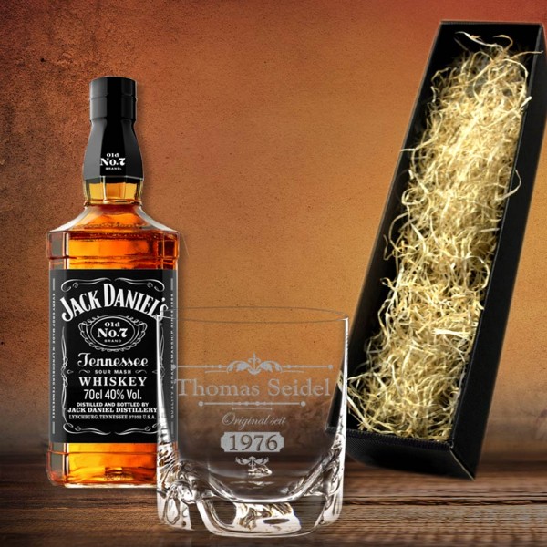 Graviertes Whisky Geschenkset Jack Daniel´s in edler Geschenkverpackung