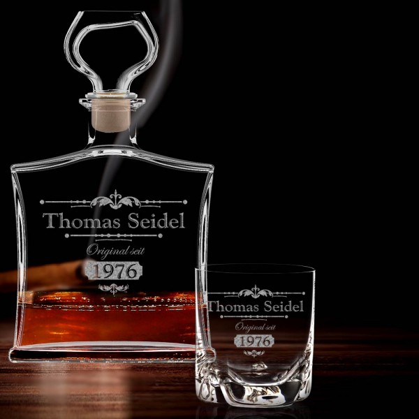 Personalisierte Whiskykaraffe und Whiskybecher mit Gravur