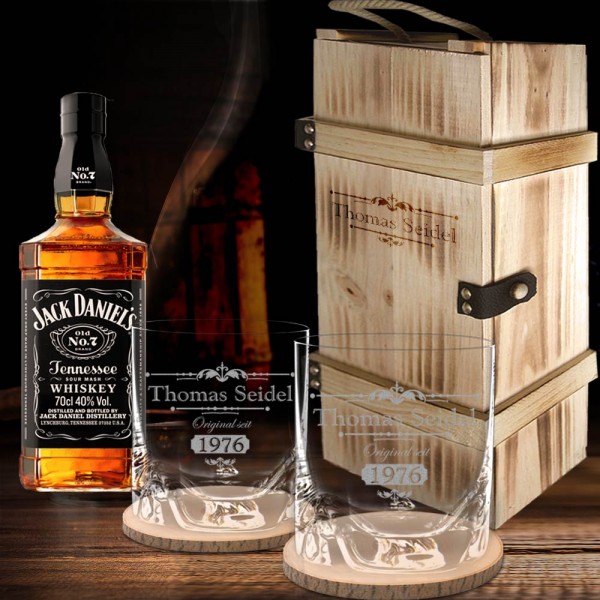 Whisky Set Jack Daniel´s in 2er Holzbox graviert