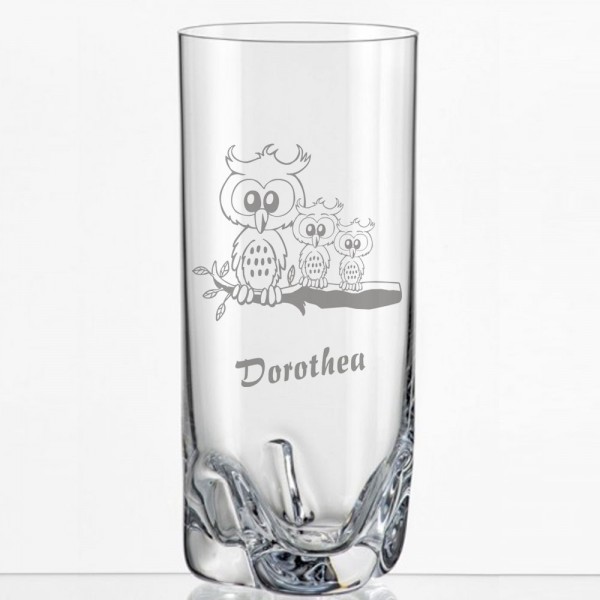 Saftglas mit Eulenmotiv und Namen personalisiert
