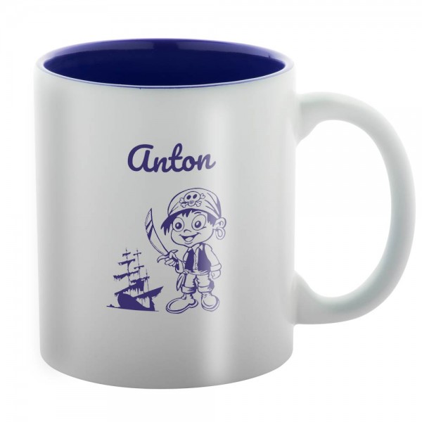 Lustige Keramik-Tasse mit Pirat und Namen graviert