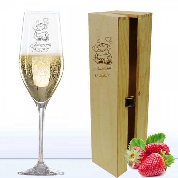 Sektglas Liebe in Holzkiste