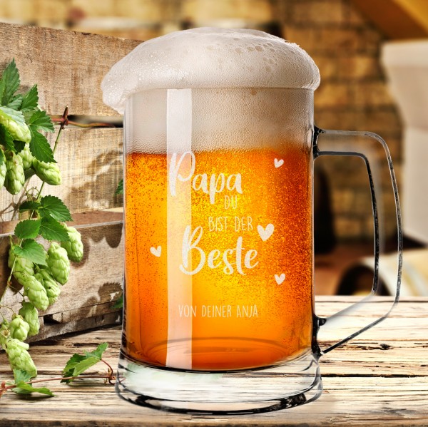 Bierkrug / Bierseidel "Papa du bist der Beste" mit Wunschtext garviert