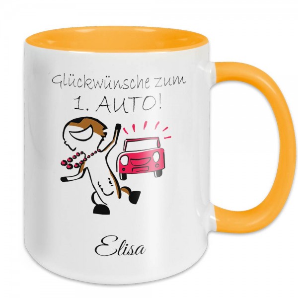 Geschenk fürs 1. Auto: Schicke Tasse mit Namen