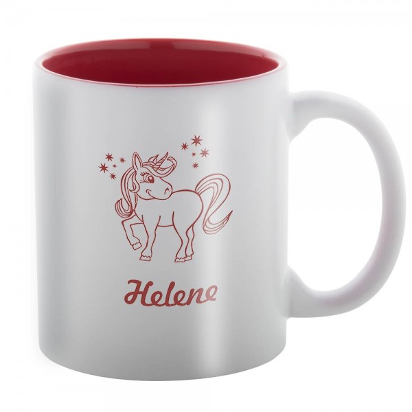 Keramik-Tasse mit lustigem Einhorn und Namen graviert