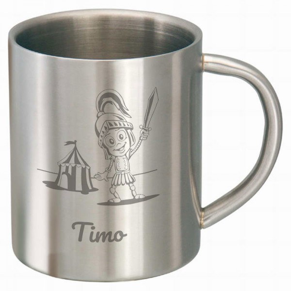 Edelstahltasse mit Ritter als Motiv und Namensgravur