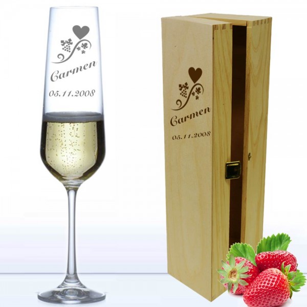Sektglas für den Partner in Holzkiste