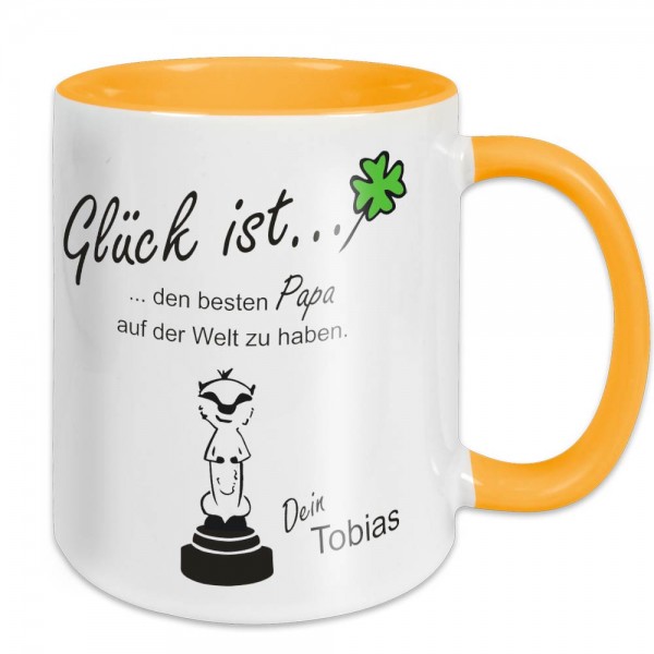 Tasse Glück ist für Papa mit Namen bedruckt