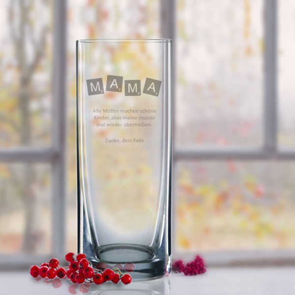 Vase mit Scrabblestein Gravur