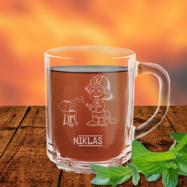 Personalisierte Glas Tasse Feuerwehr mit Namen personalisiert