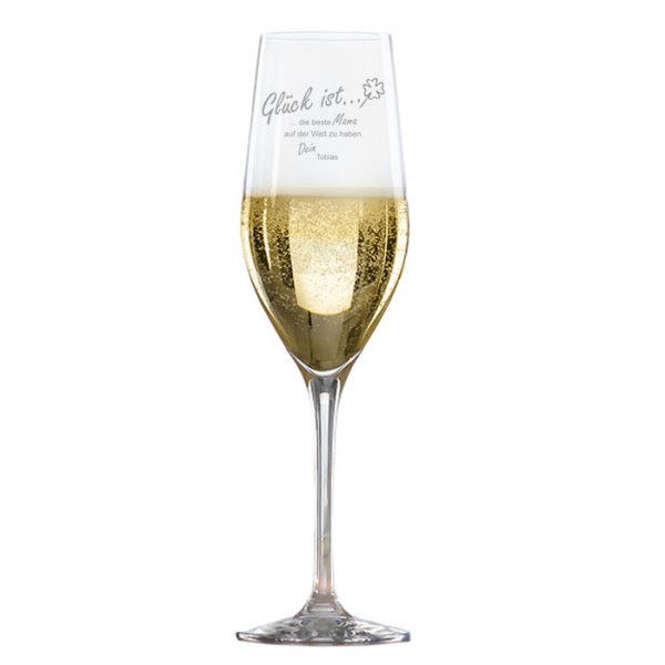Sektglas Glück ist und Namensgravur