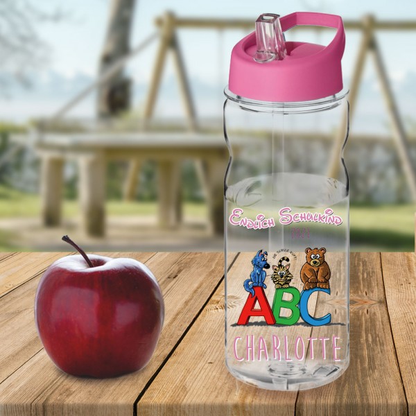 Trinkflasche zur Einschulung für Mädchen 0,65 l, mit Namen bedruckt