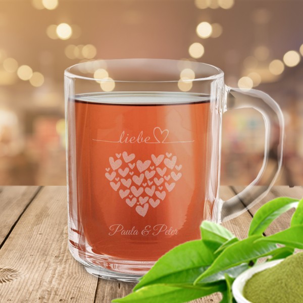Persönliche Glastasse Liebe mit Namen graviert