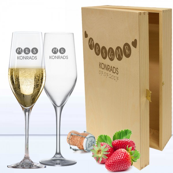 Geschenkset Sekt in Holzkiste graviert