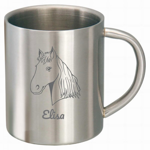 Edelstahltasse für Mädchen mit Pferdemotiv und Namen