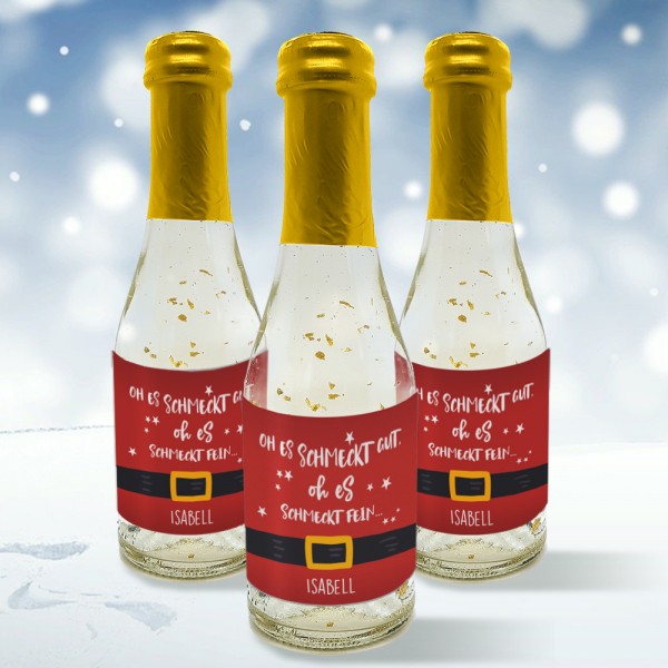 Piccolo mit weihnachtlichem Etikett und Namen bedruckt