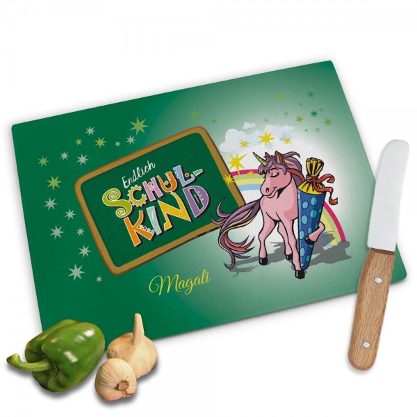 Geschenk zur Einschulung für Mädchen Einhorn Frühstücksbrett